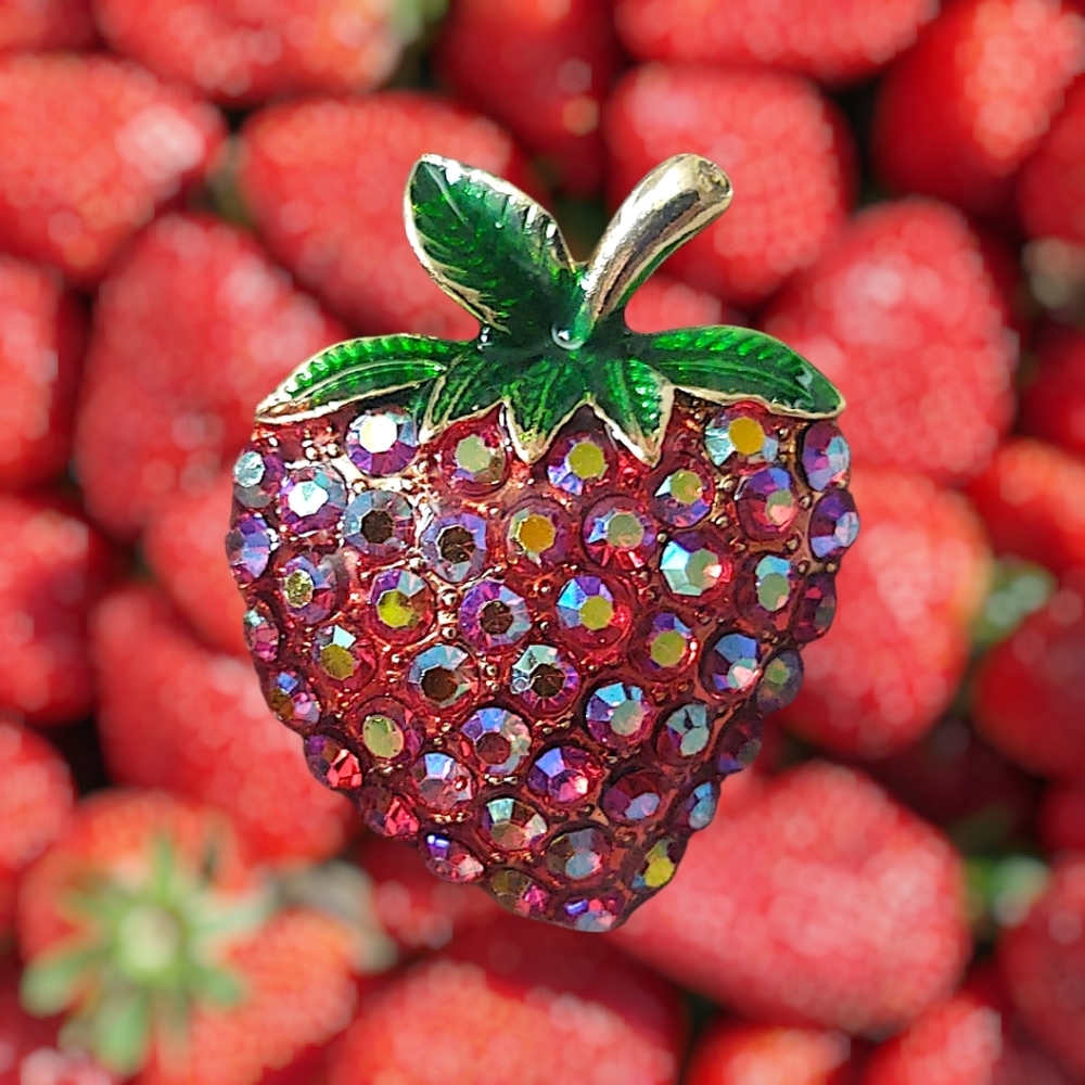 Rhinestone Strawberry Brooch
